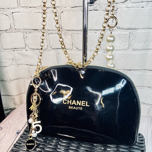 CHANEL Handbags - Chanel crossbody cosmetic bag from beauty line with handmade bag charm keychain
